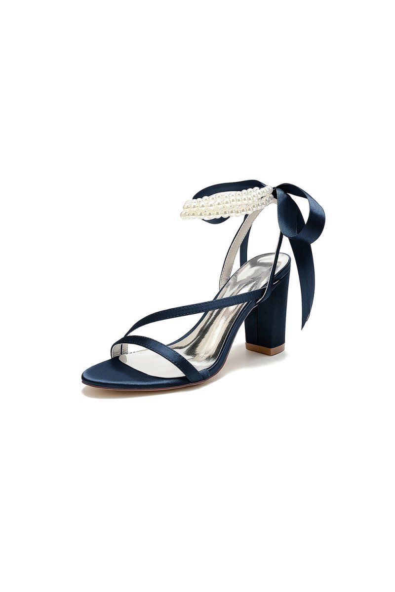 Pearl Open Toe Ankle Strap High Heels - BOLODOO