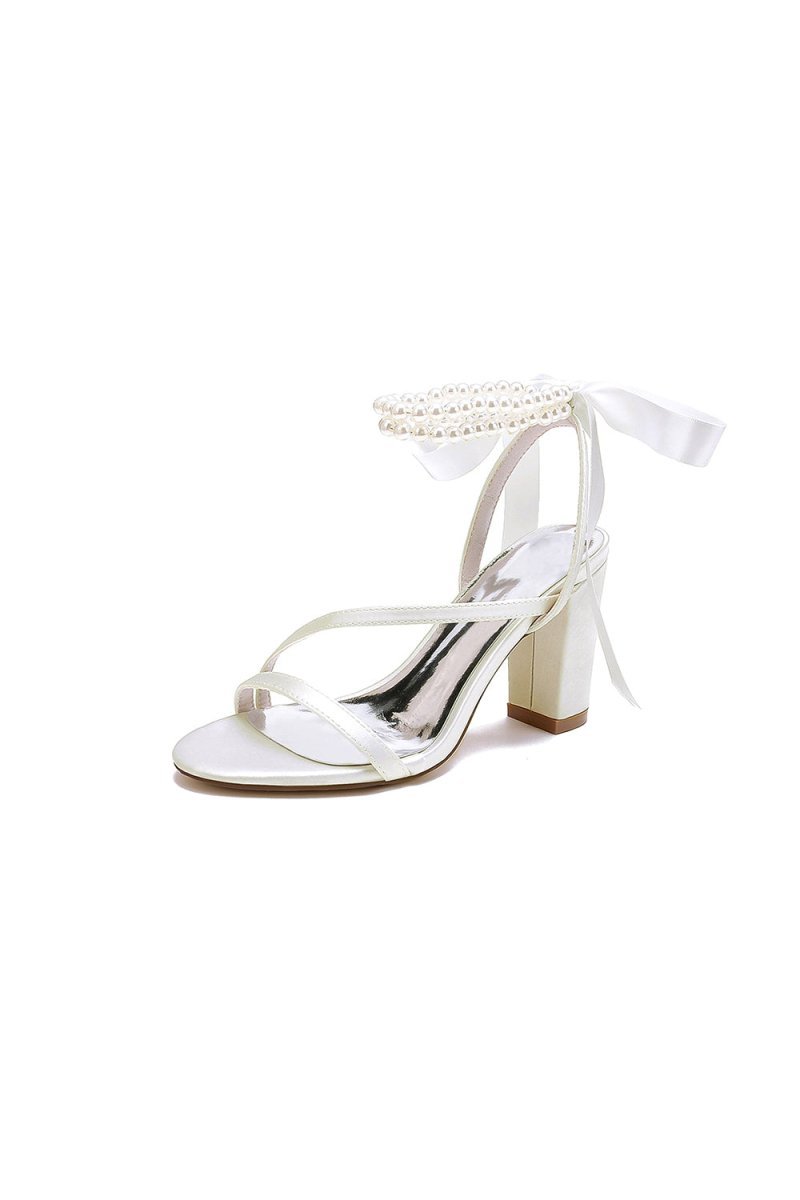 Pearl Open Toe Ankle Strap High Heels - BOLODOO
