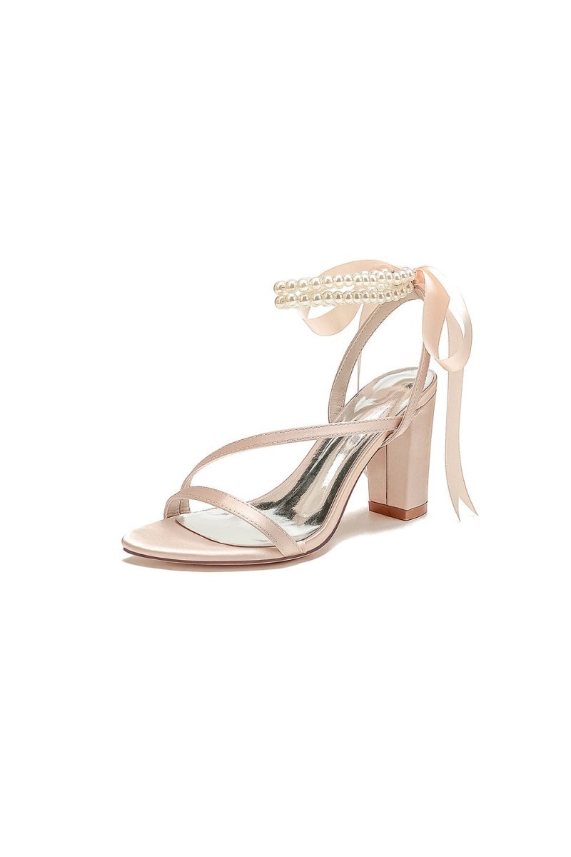 Pearl Open Toe Ankle Strap High Heels - BOLODOO