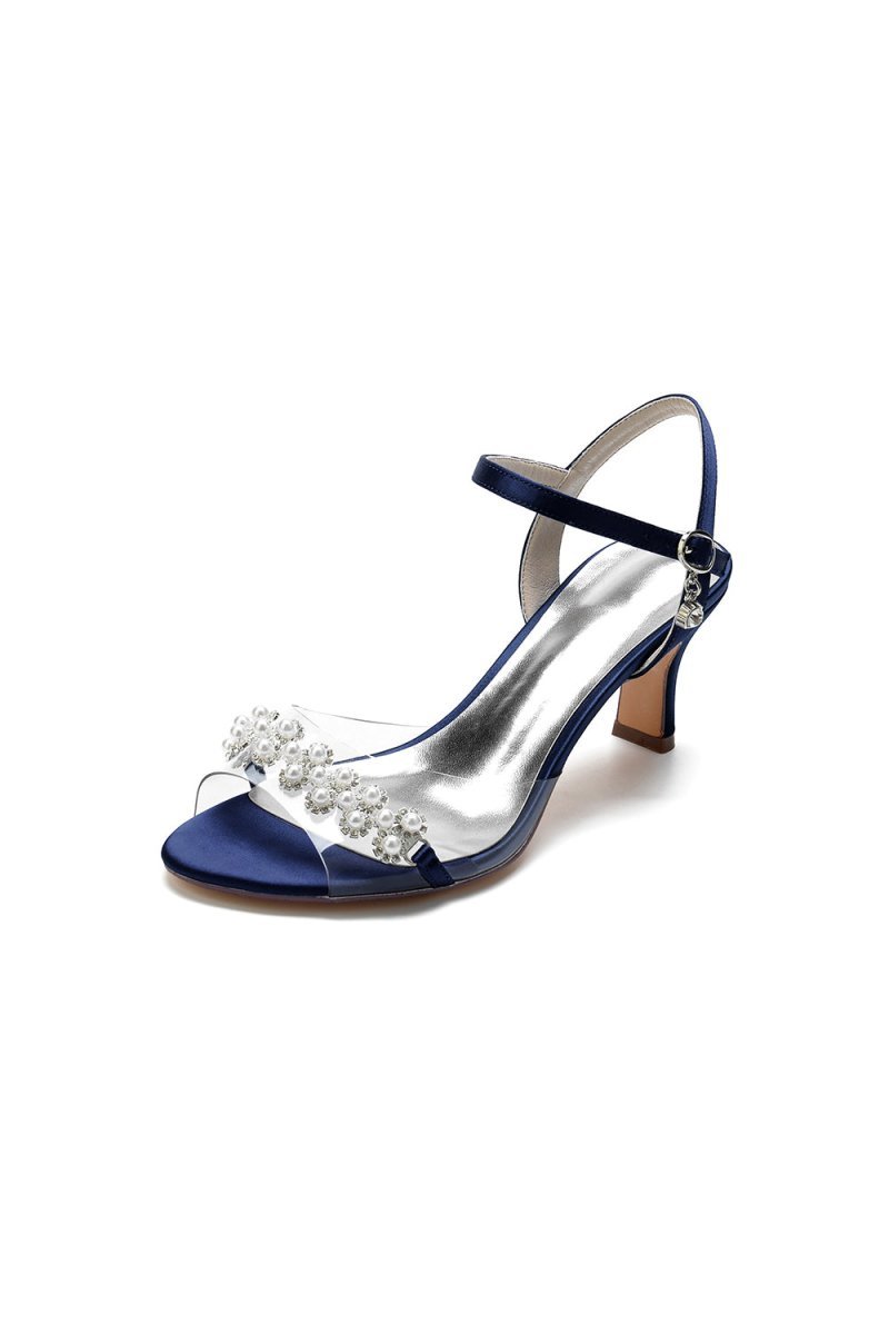 Pearl Open Toe Buckle Strap Chunky Heels - BOLODOO