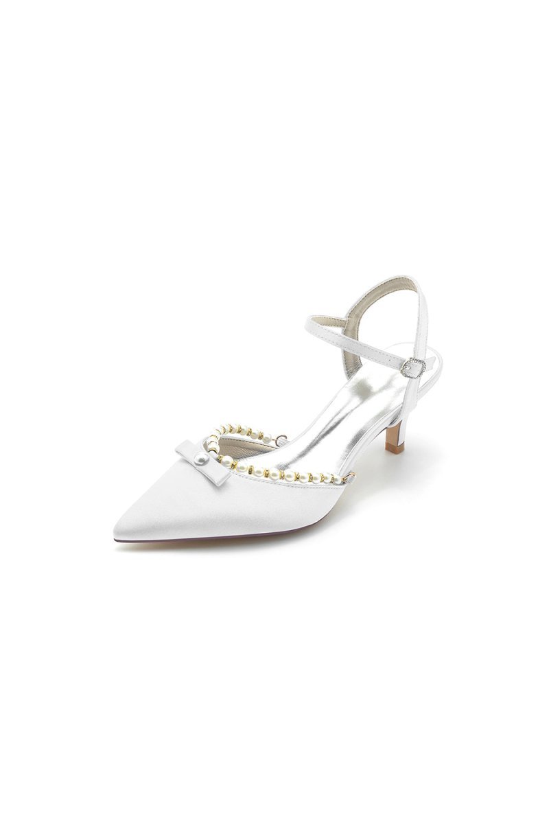 Pearl Satin Pointed Toe High Heels - BOLODOO