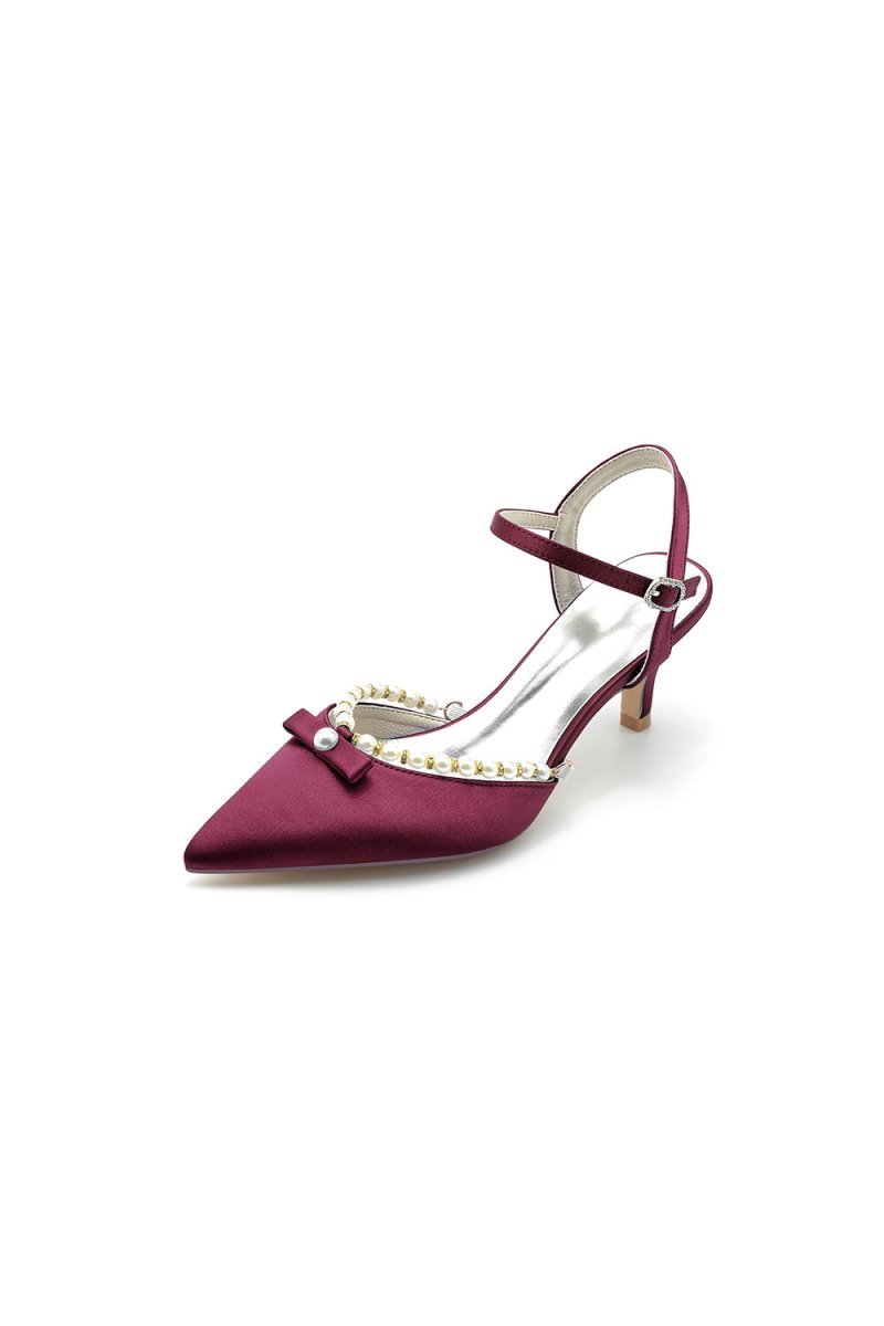 Pearl Satin Pointed Toe High Heels - BOLODOO