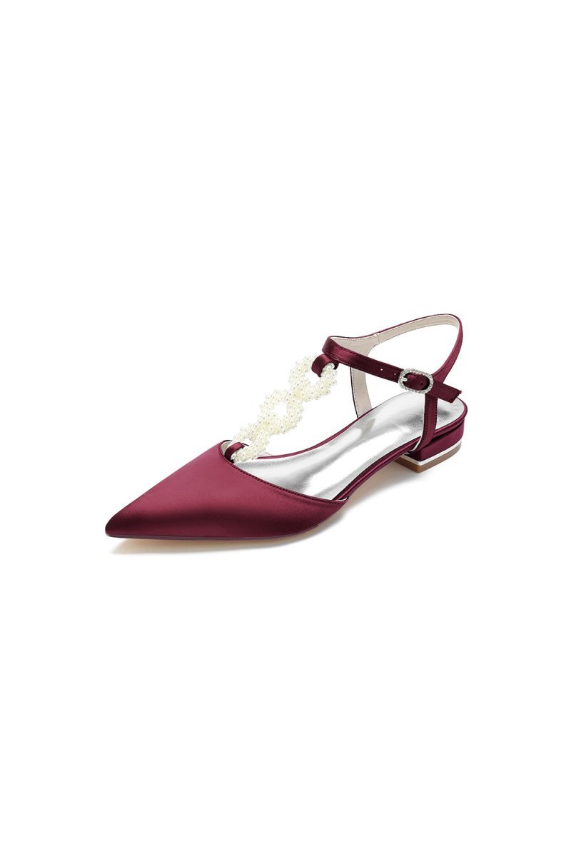 Pearl Strap Pointed Toe Flats - BOLODOO