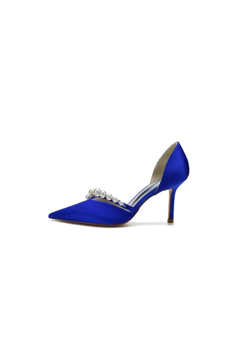 Pearl Strap Pointed Toe Satin High Heels - BOLODOO