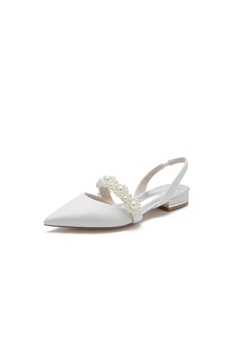 Pearl Strap Slingback Sequin Pointed Toe Flats - BOLODOO