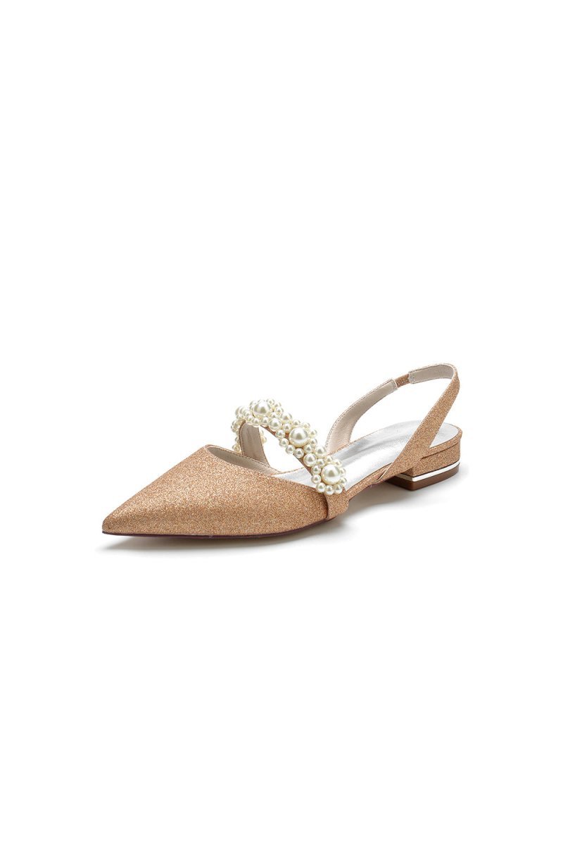 Pearl Strap Slingback Sequin Pointed Toe Flats - BOLODOO