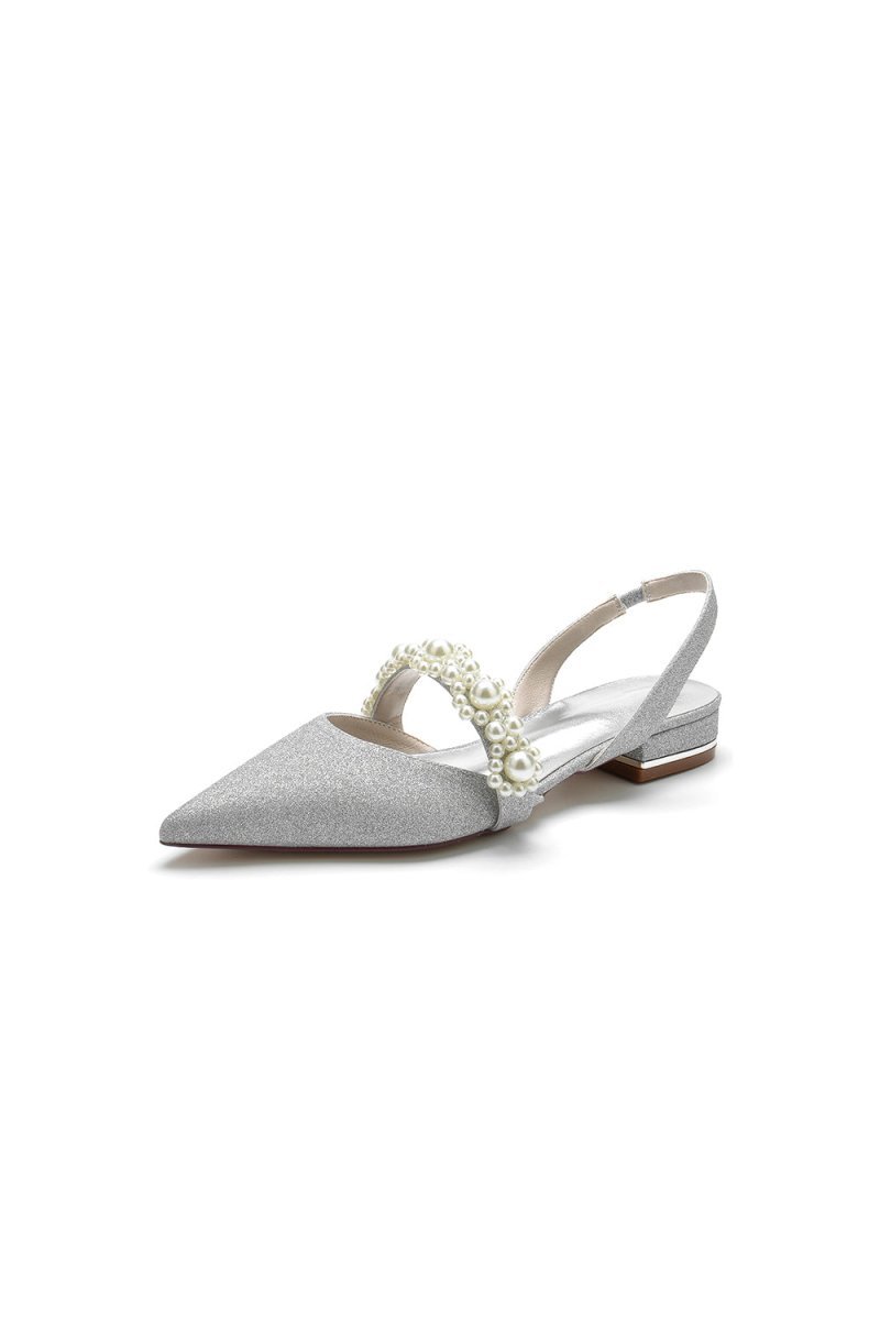 Pearl Strap Slingback Sequin Pointed Toe Flats - BOLODOO