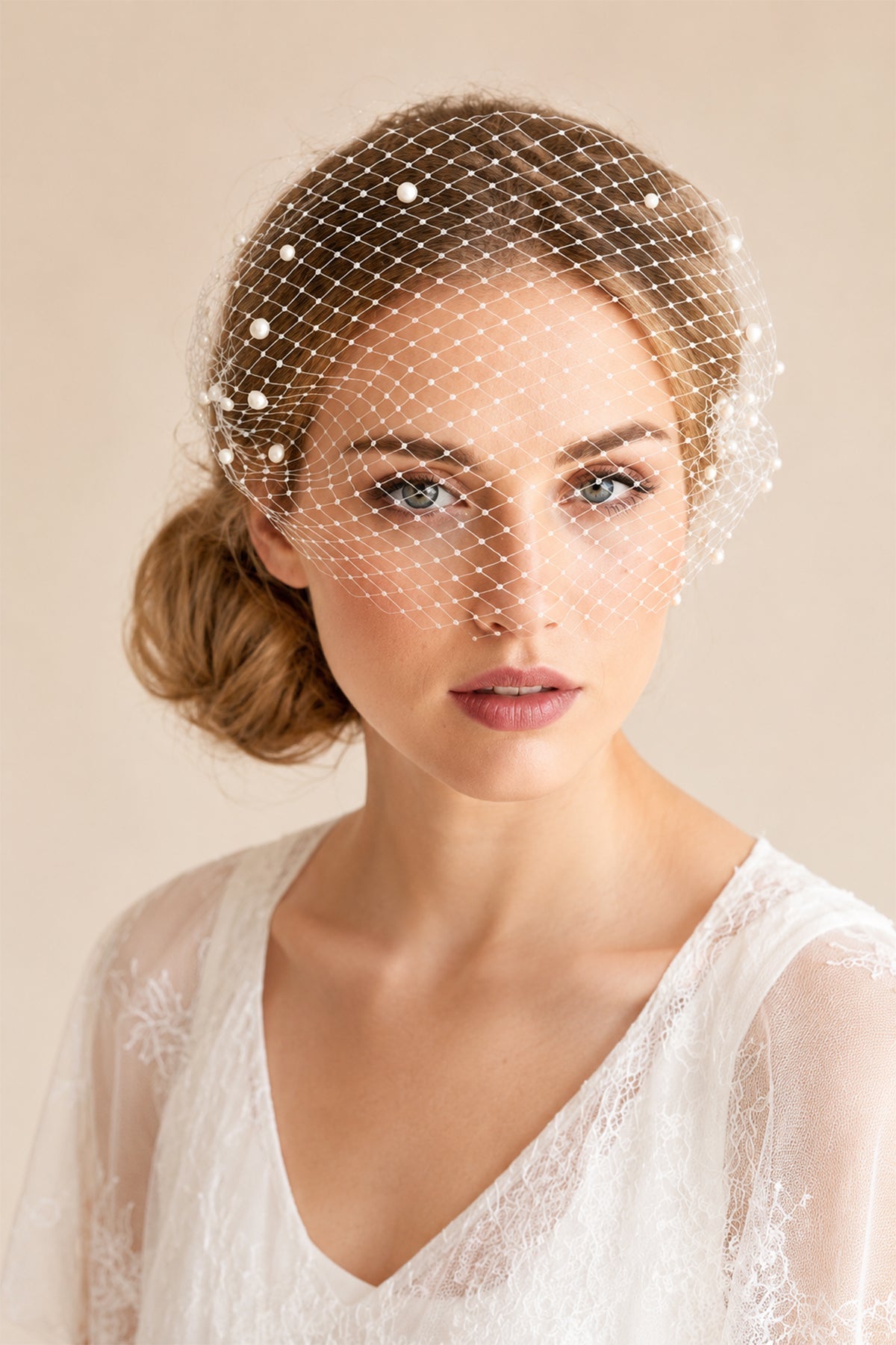 Pearls Vintage Mesh Birdcage Wedding Veils in Ivory - BOLODOO Wedding Veils