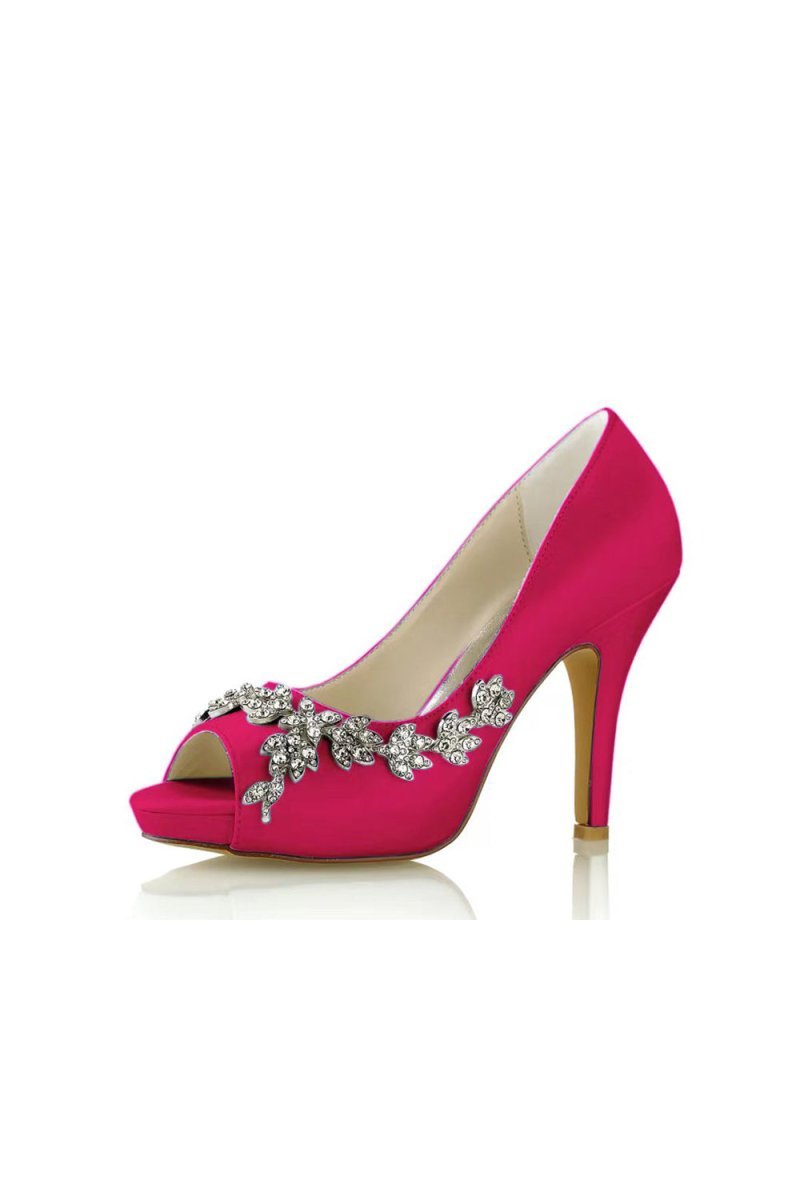 Peep Toe Block Heels With Rhinestone Flower - BOLODOO