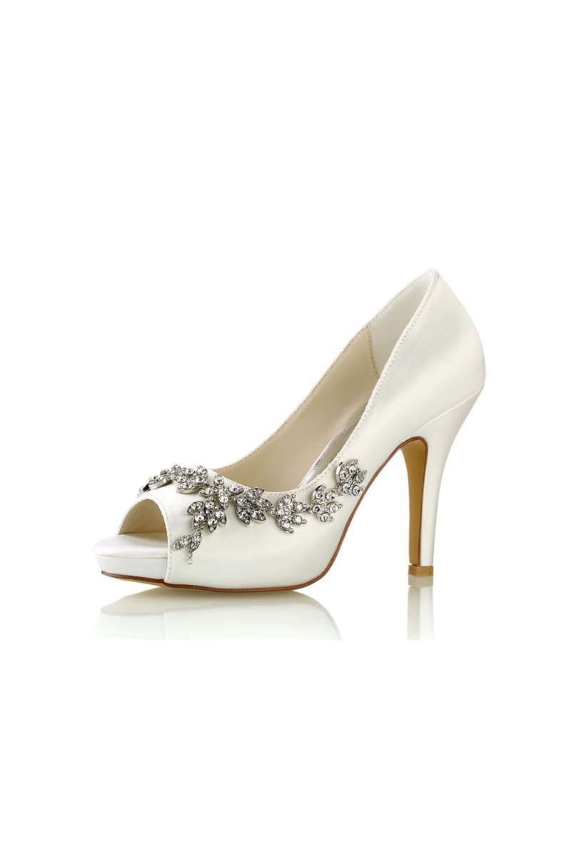 Peep Toe Block Heels With Rhinestone Flower - BOLODOO