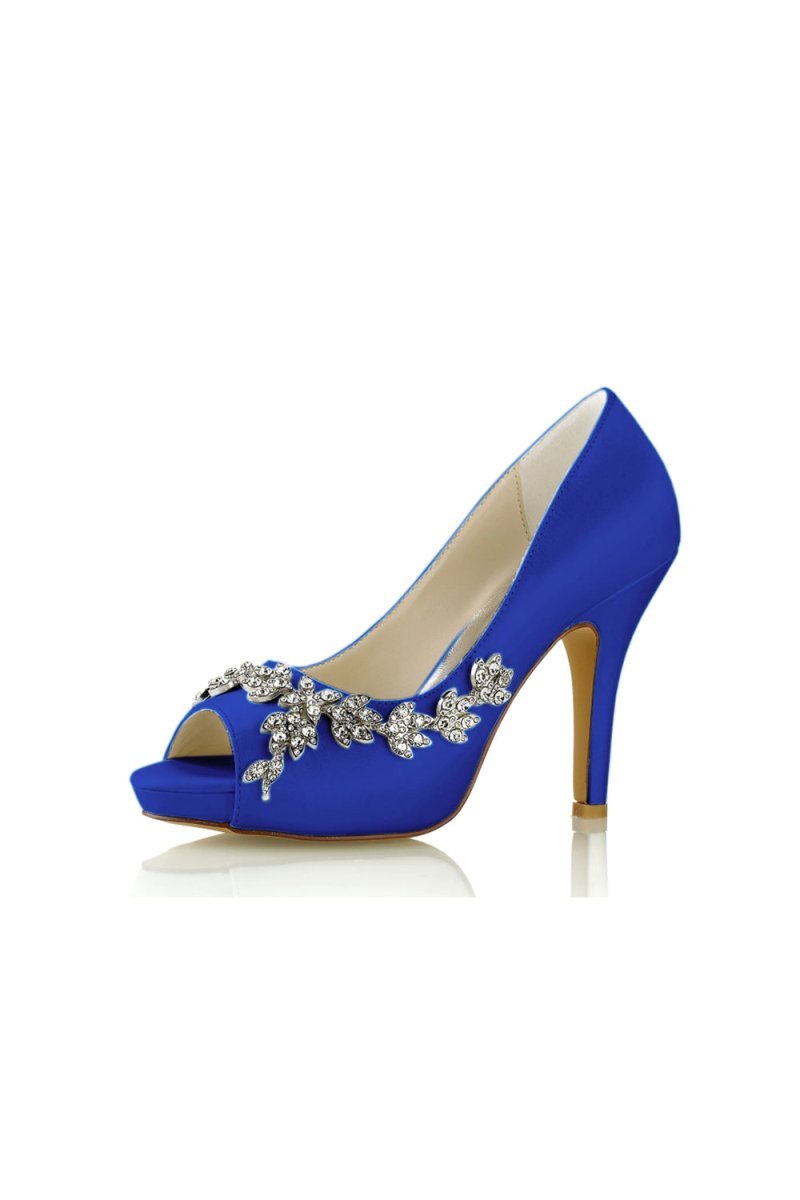 Peep Toe Block Heels With Rhinestone Flower - BOLODOO