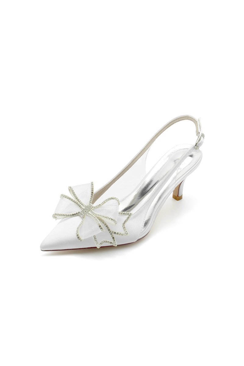 Peep Toe Slingback High Heels with Bow - BOLODOO