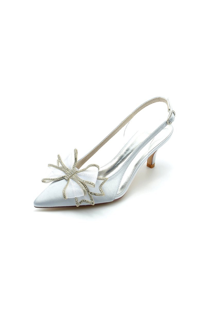 Peep Toe Slingback High Heels with Bow - BOLODOO
