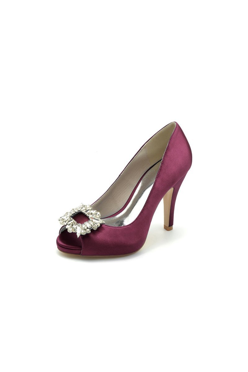 Peep Toe Slip - on Stiletto Heels With Rhinestone - BOLODOO