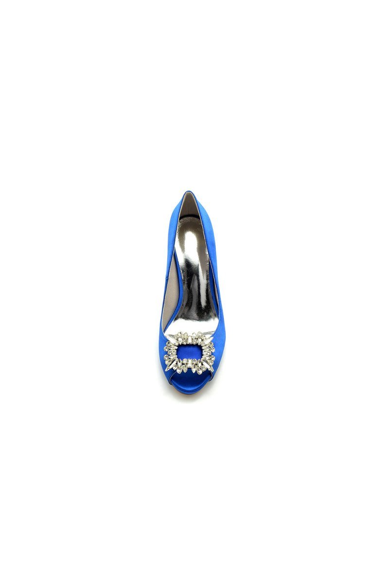Peep Toe Slip-on Stiletto Heels With Rhinestone