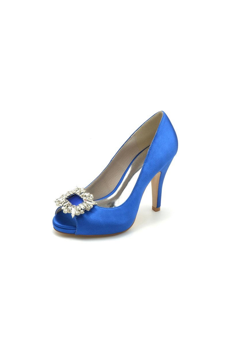Peep Toe Slip - on Stiletto Heels With Rhinestone - BOLODOO