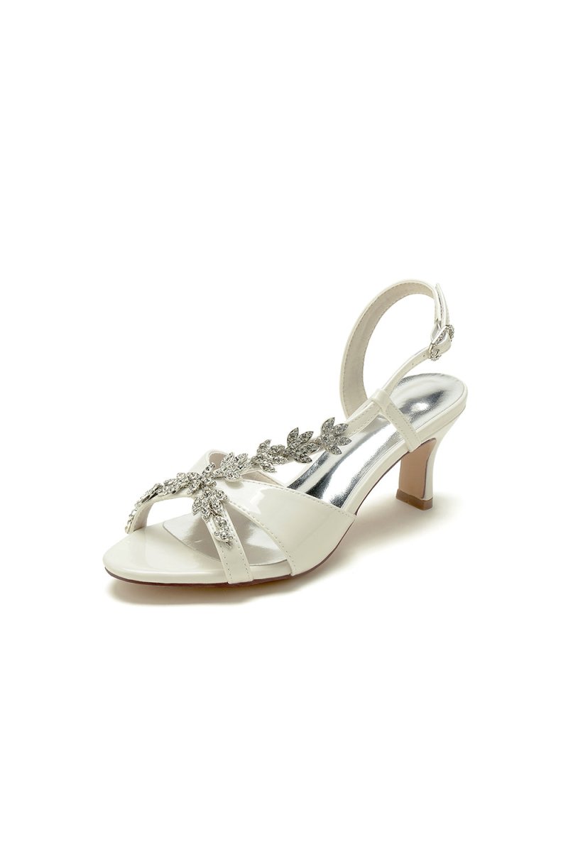 Peep Toe Wedding Block Heels with Rhinestone - BOLODOO
