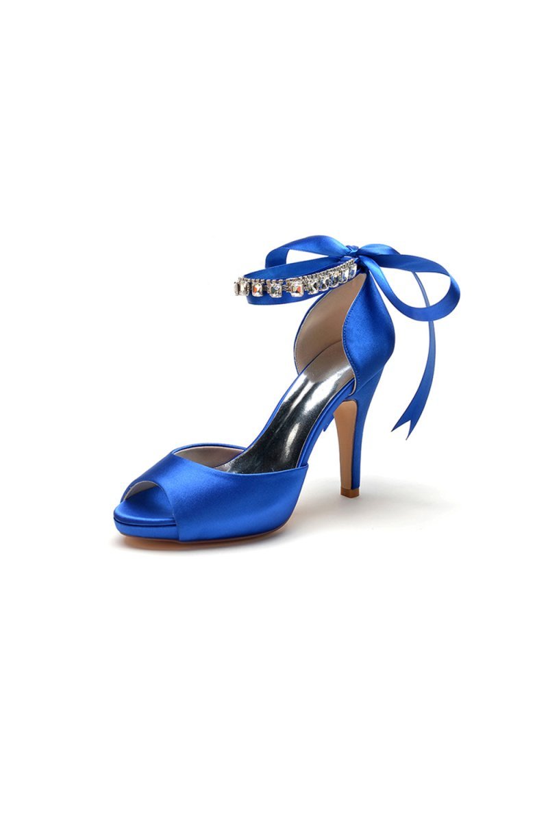 Peep Toe Stiletto Heels with Ankle Rhinestone Strap - BOLODOO