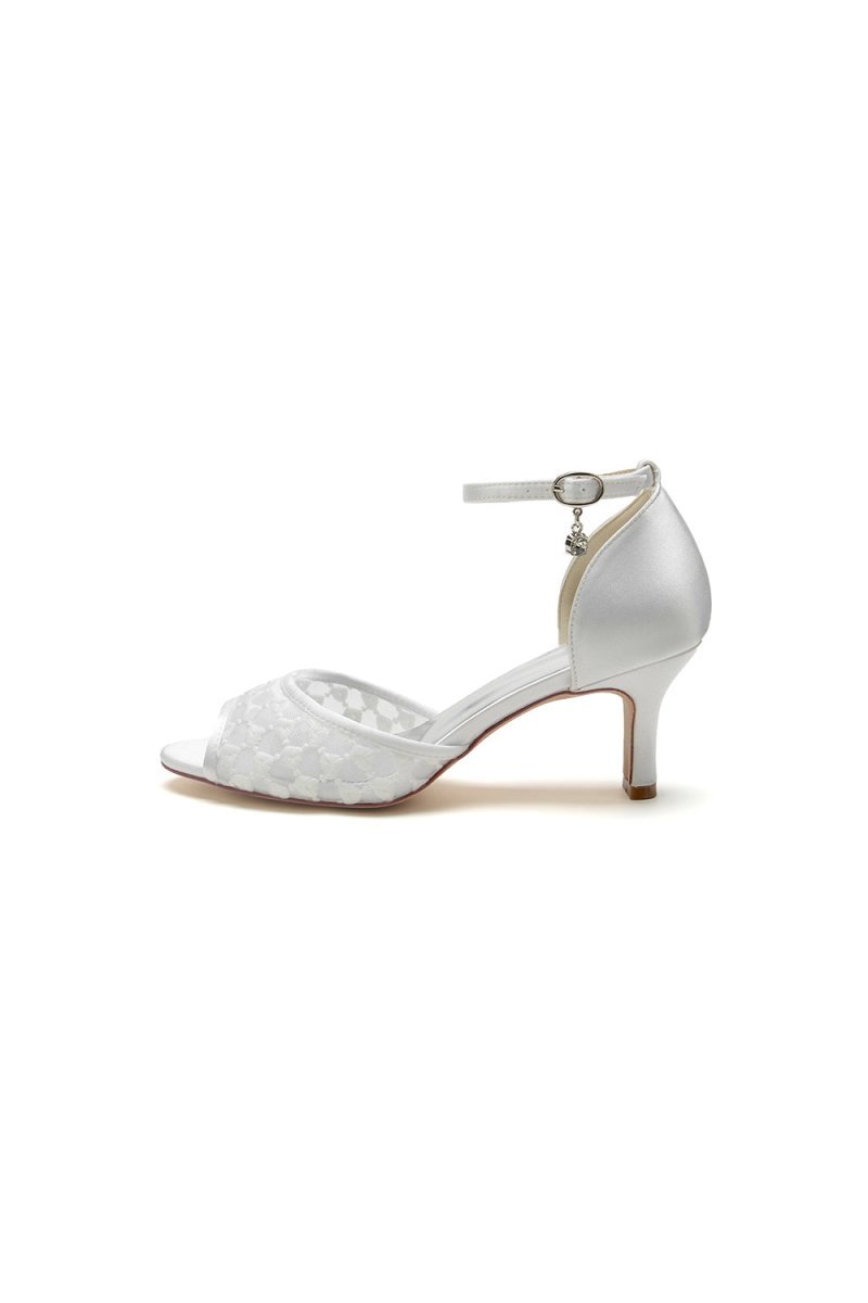 Peep Toe Wedding Sandals with Ankle Strap �C Low Chunky Heel Bridal Shoes