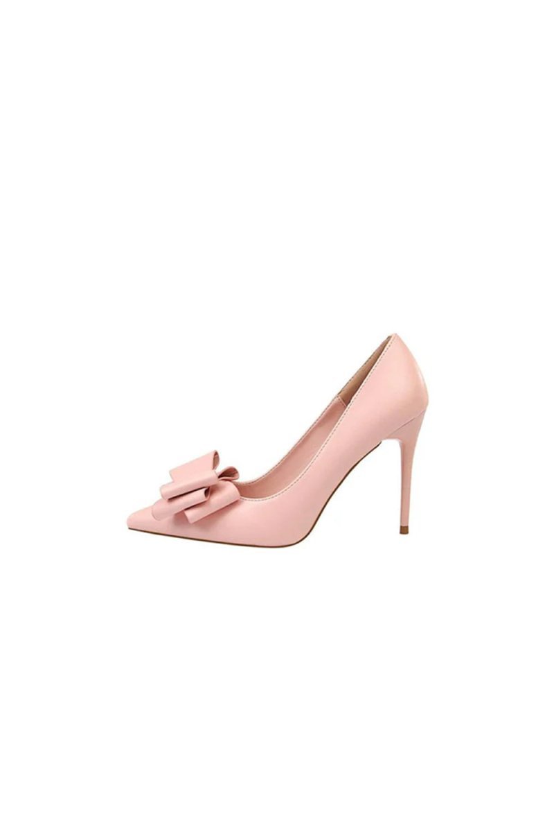 Pink Stiletto Pointy Heels with Bows - BOLODOO