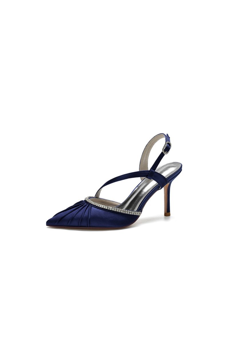 Pointed Toe Ankle Strap Crystal Heels - BOLODOO