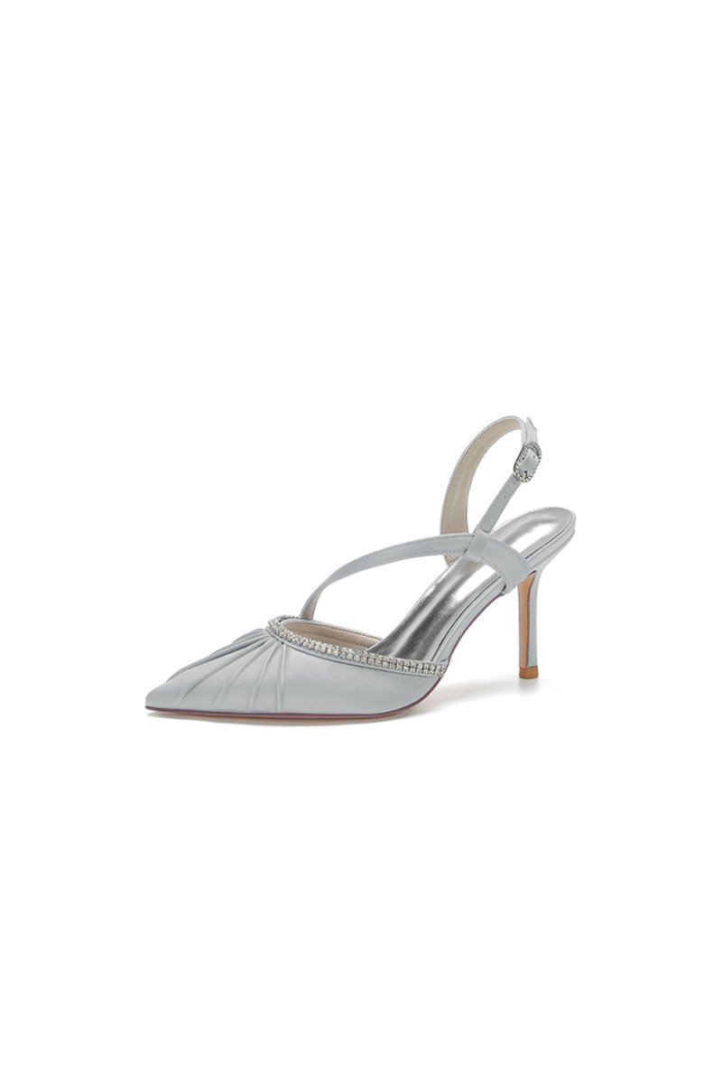 Pointed Toe Ankle Strap Crystal Heels - BOLODOO
