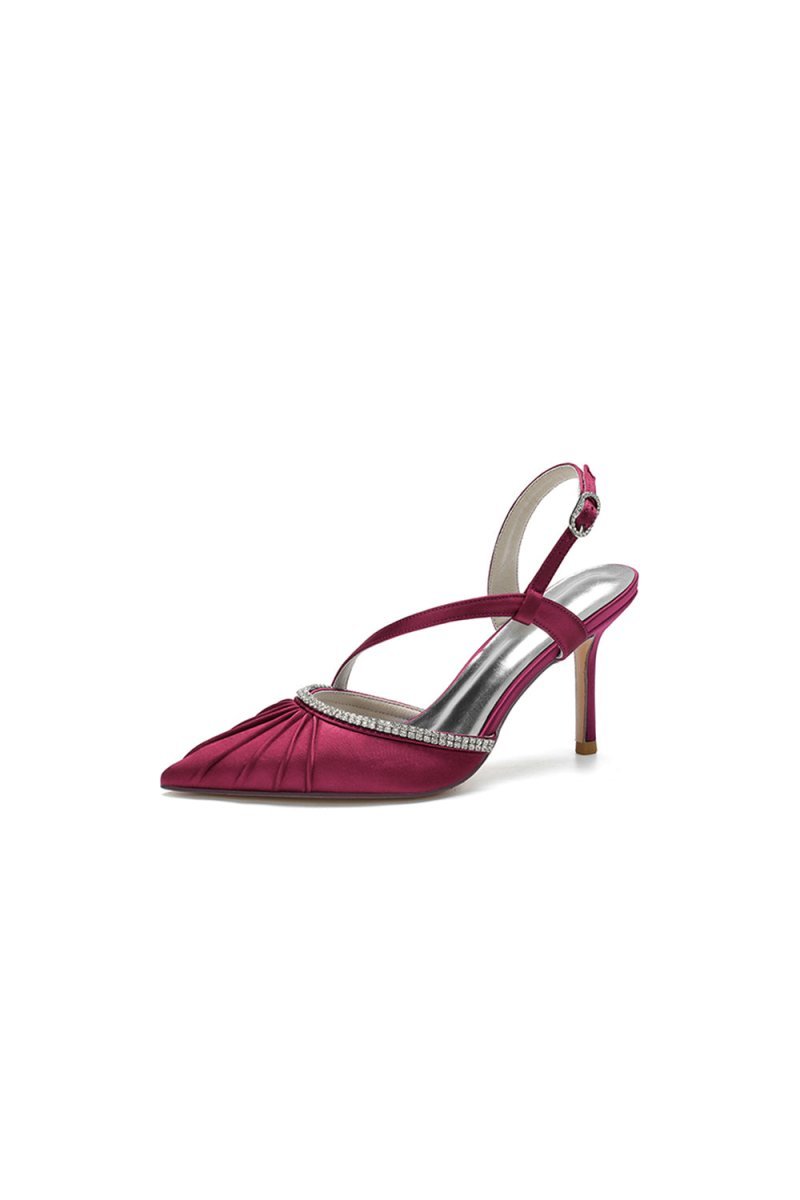 Pointed Toe Ankle Strap Crystal Heels - BOLODOO