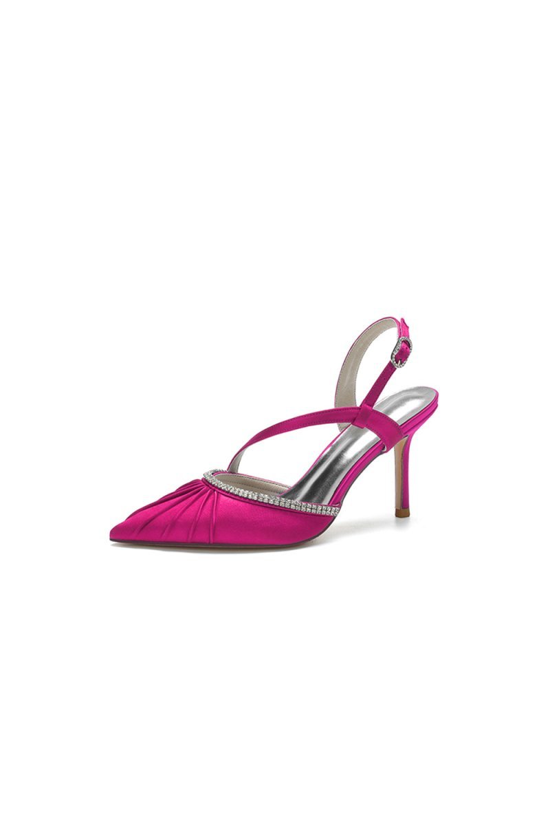 Pointed Toe Ankle Strap Crystal Heels - BOLODOO