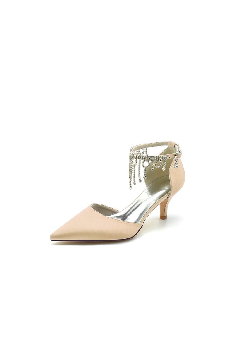 Pointed Toe Ankle Strap Party Shoes with Rhinestone - BOLODOO