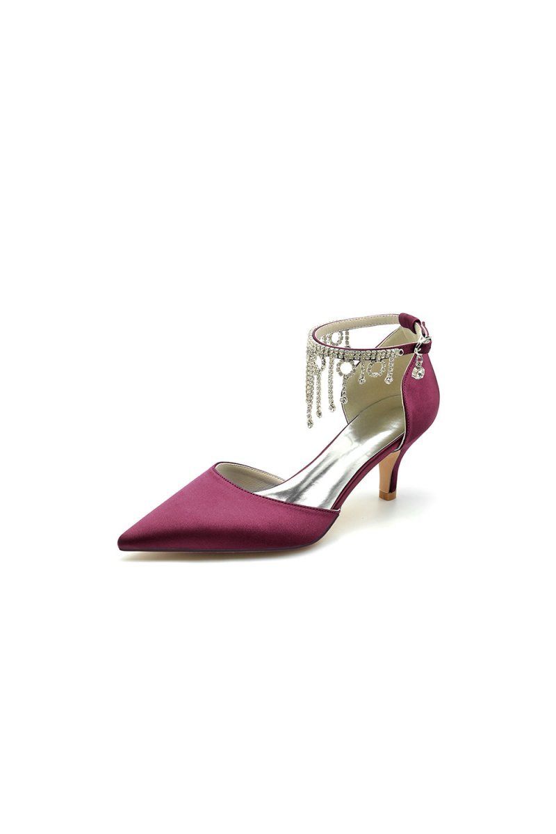 Pointed Toe Ankle Strap Party Shoes with Rhinestone - BOLODOO