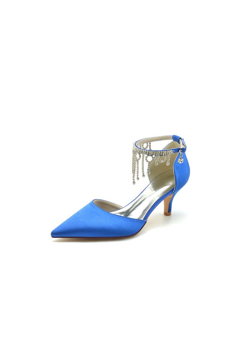 Pointed Toe Ankle Strap Party Shoes with Rhinestone - BOLODOO