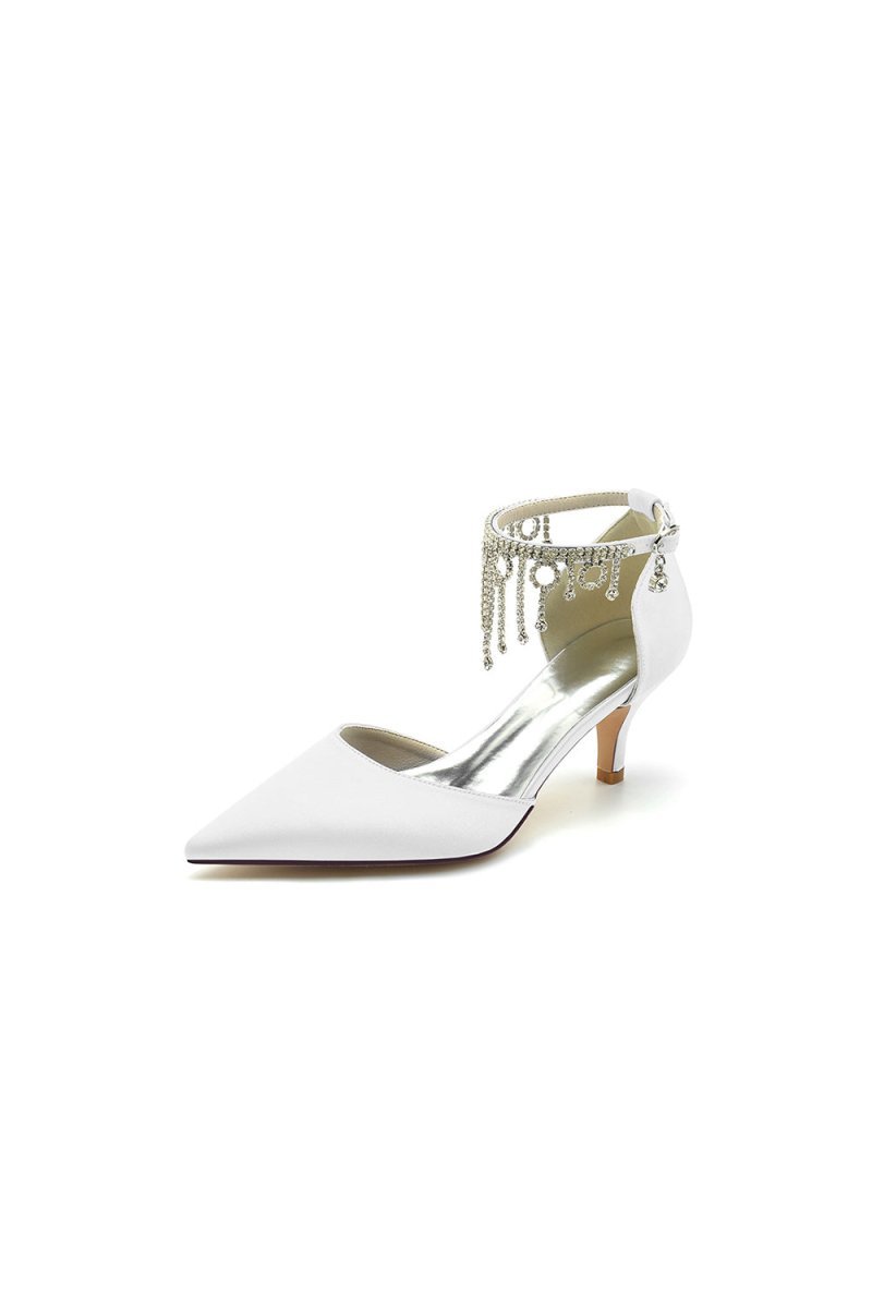 Pointed Toe Ankle Strap Party Shoes with Rhinestone - BOLODOO