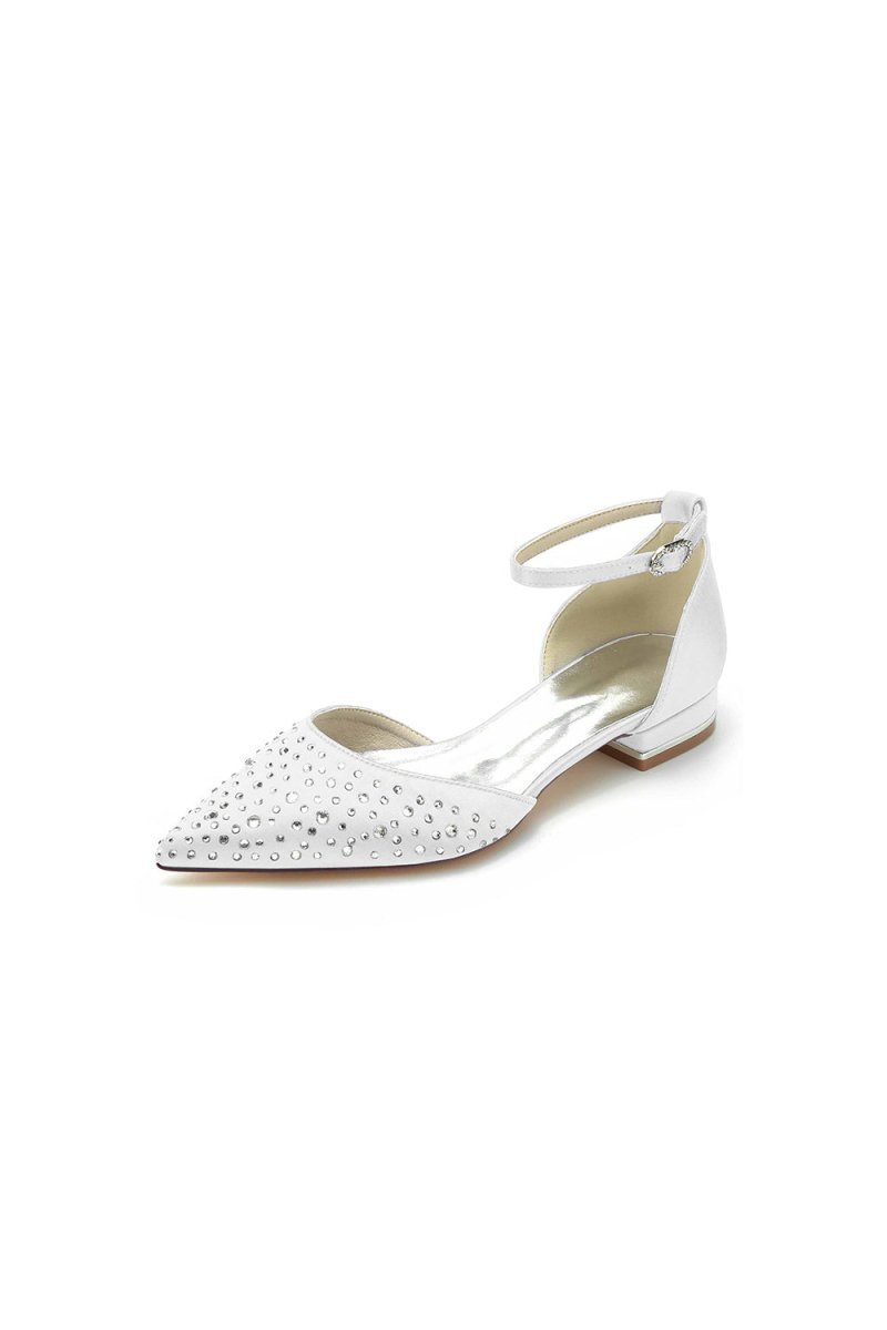 Pointed Toe Beaded Ankle Strap Buckle Kitten Heels - BOLODOO