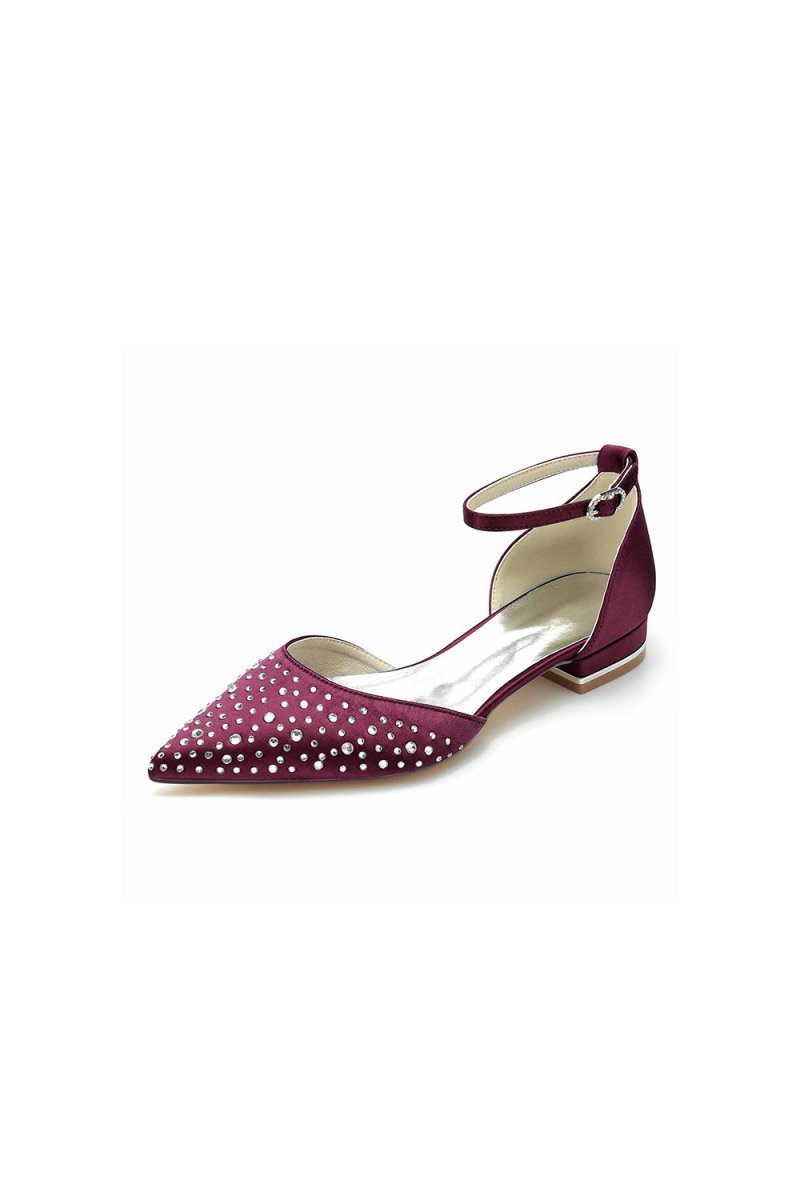 Pointed Toe Beaded Ankle Strap Buckle Kitten Heels - BOLODOO