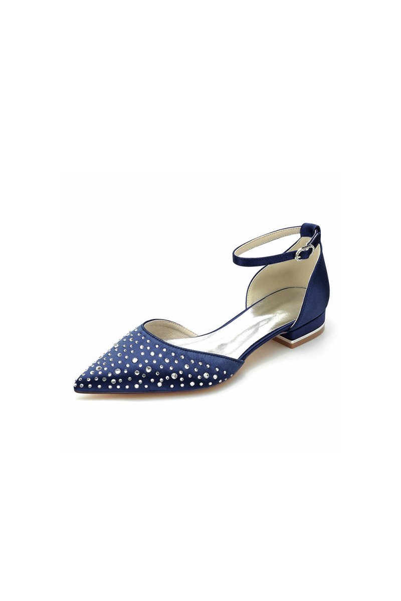 Pointed Toe Beaded Ankle Strap Buckle Kitten Heels - BOLODOO