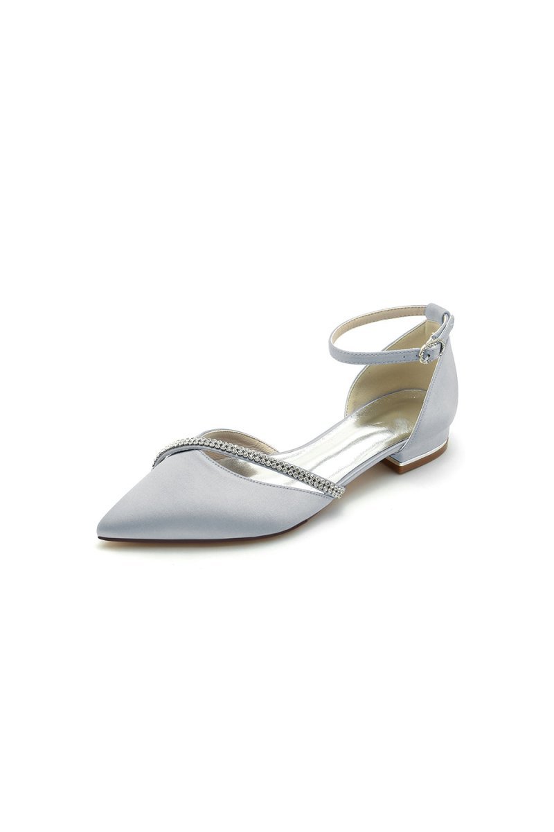 Pointed Toe Beaded Ankle Strap Kitten Heels - BOLODOO