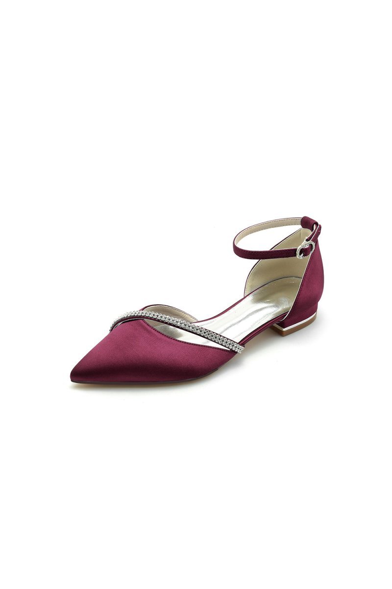Pointed Toe Beaded Ankle Strap Kitten Heels - BOLODOO