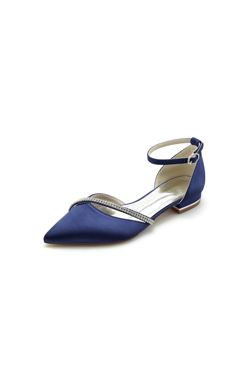 Pointed Toe Beaded Ankle Strap Kitten Heels - BOLODOO
