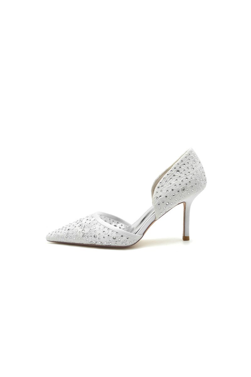 Pointed Toe Beaded Lace Wedding Stiletto Heels