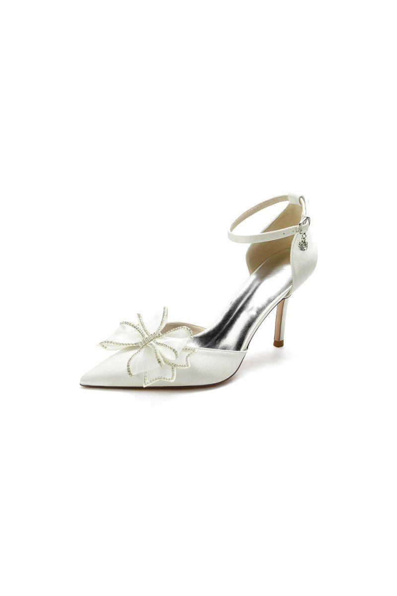 Pointed Toe Bow Stiletto Ankle Strap High Heels - BOLODOO