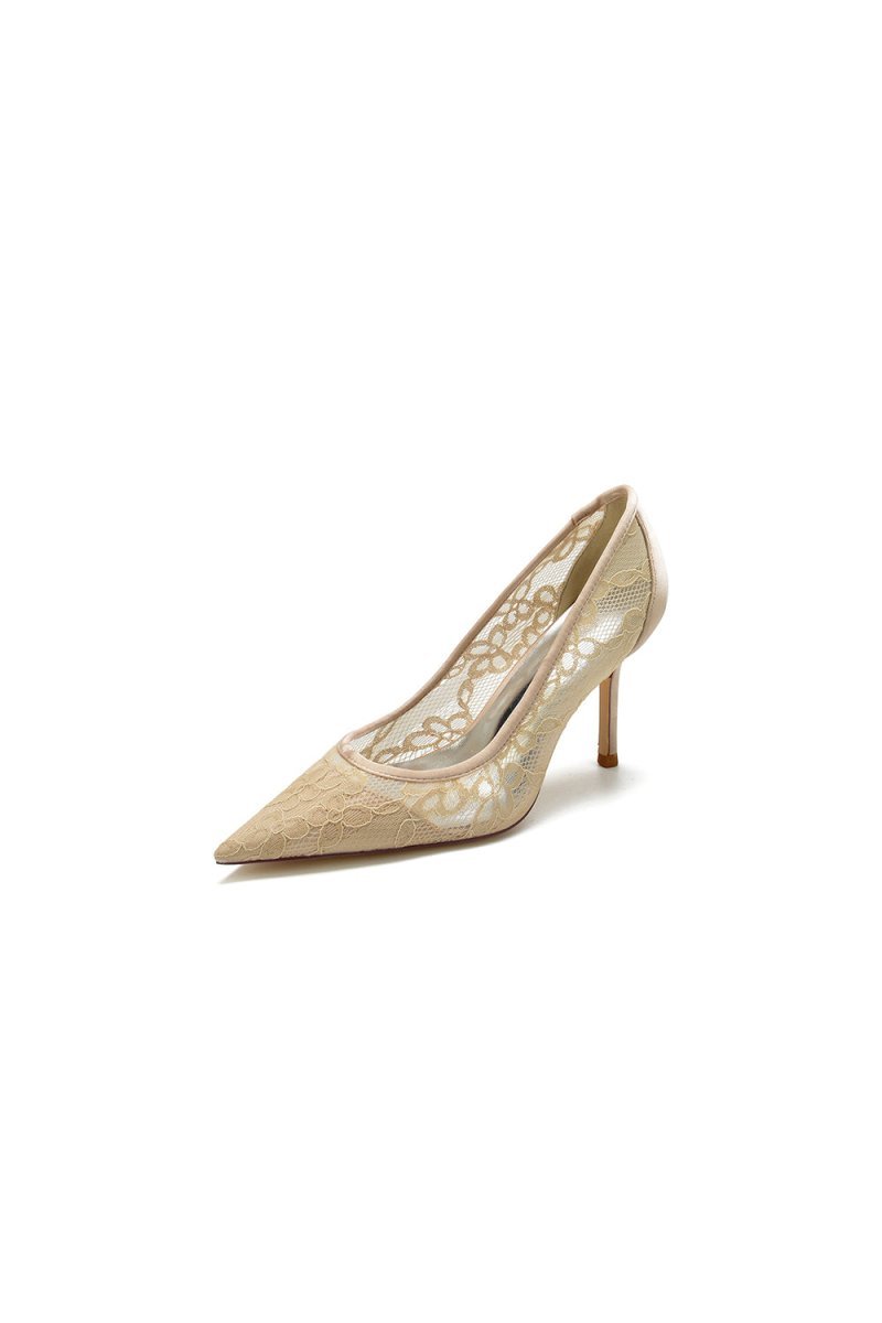 Pointed Toe Bridal Heels with Lace - BOLODOO