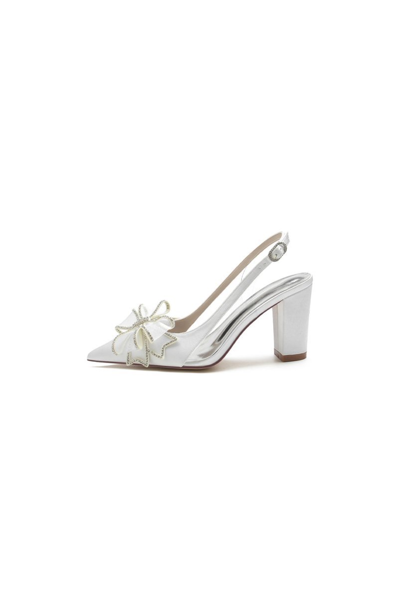Pointed Toe Chunky Heels with Bow