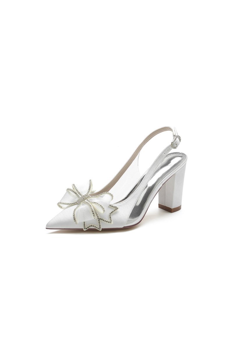 Pointed Toe Chunky Heels with Bow - BOLODOO