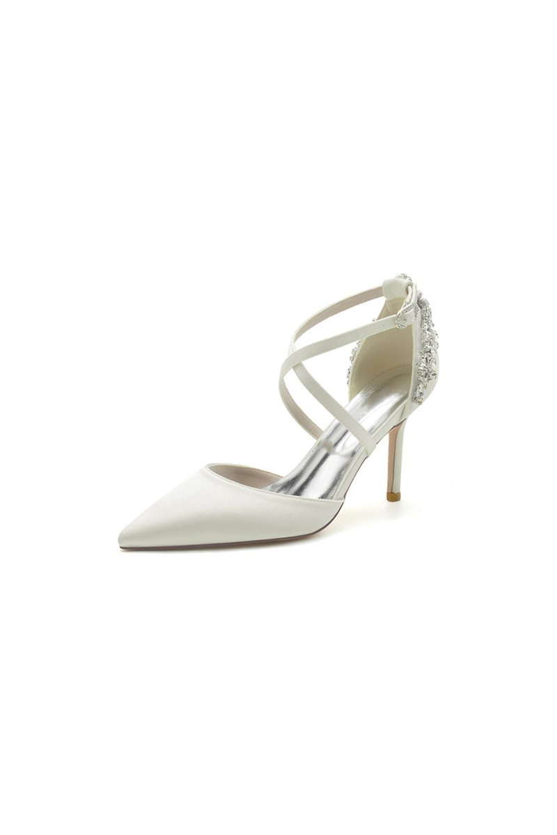Pointed Toe Cross Strap With Rhinestones Stiletto Heels - BOLODOO