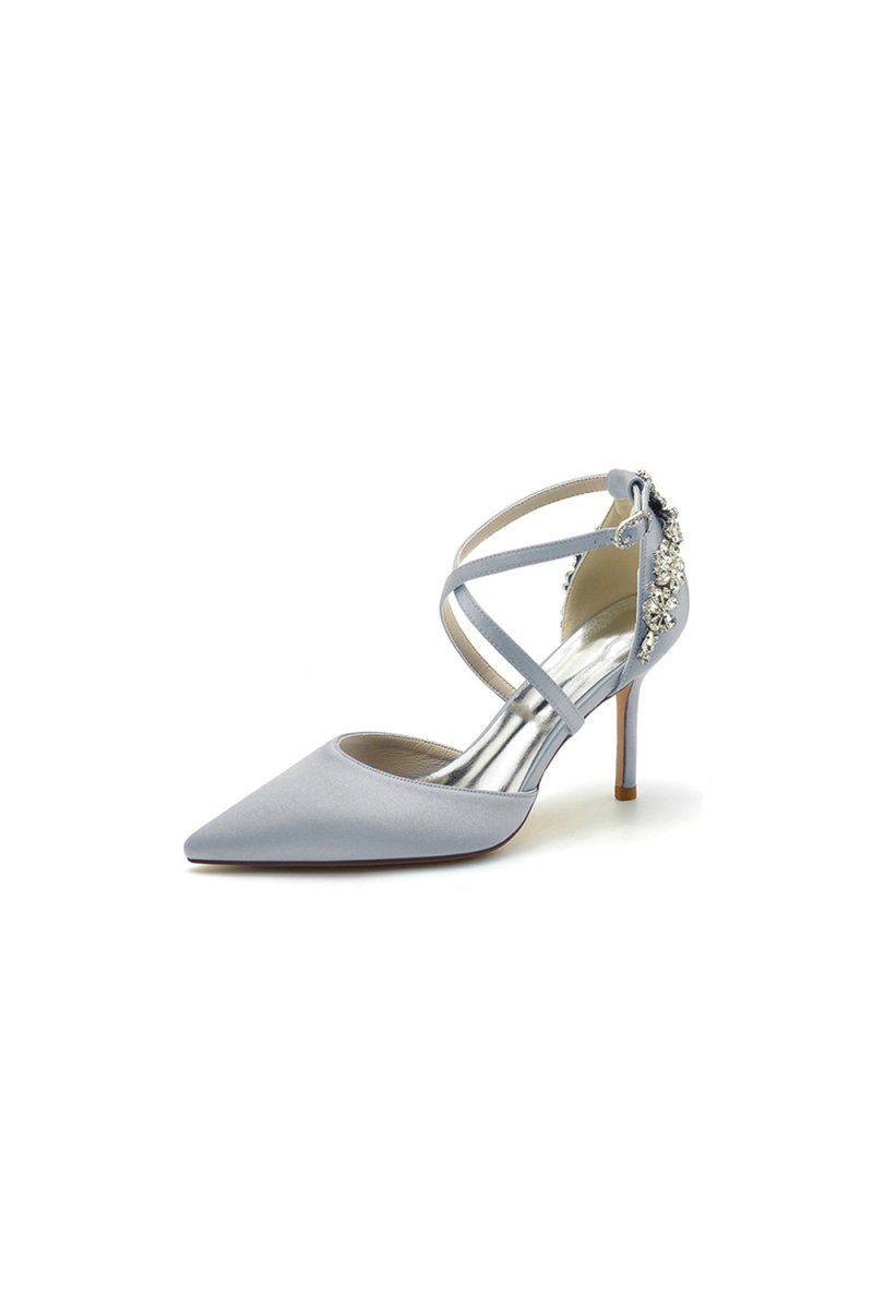 Pointed Toe Cross Strap With Rhinestones Stiletto Heels - BOLODOO