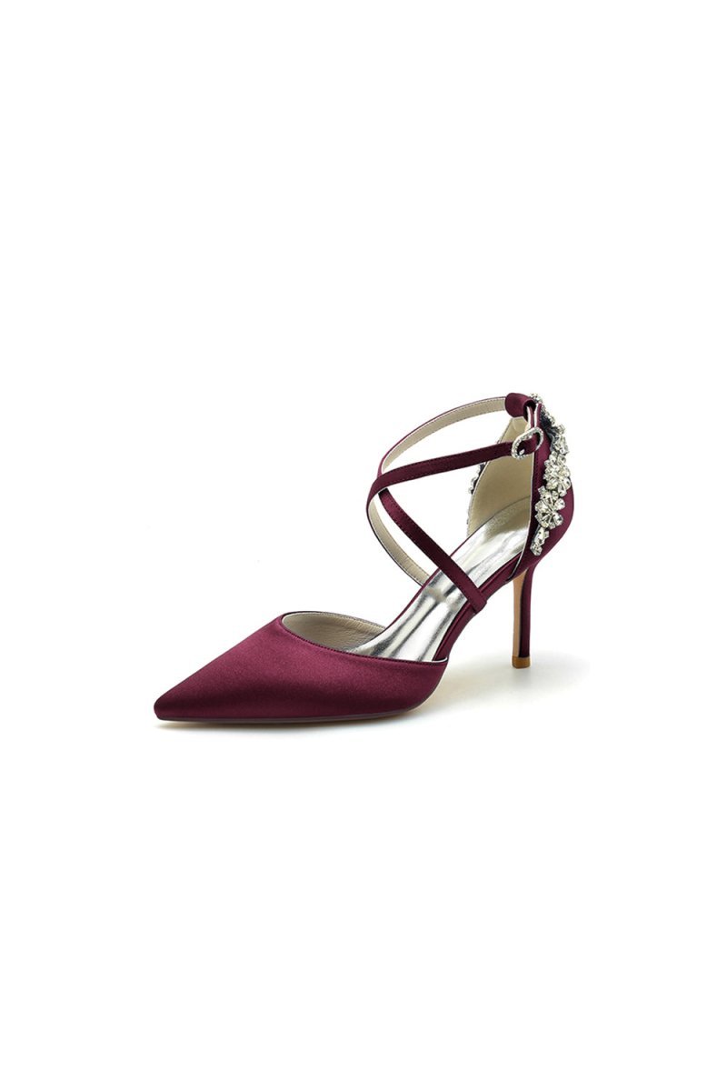 Pointed Toe Cross Strap With Rhinestones Stiletto Heels - BOLODOO