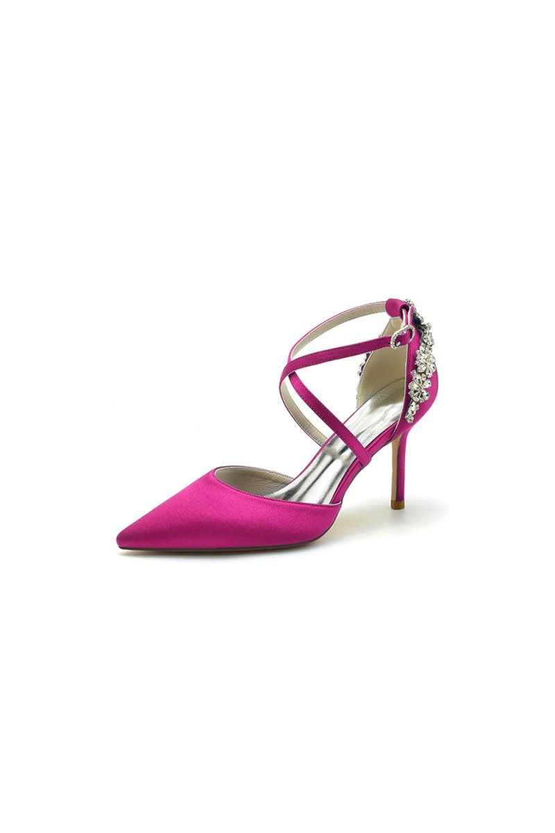 Pointed Toe Cross Strap With Rhinestones Stiletto Heels - BOLODOO