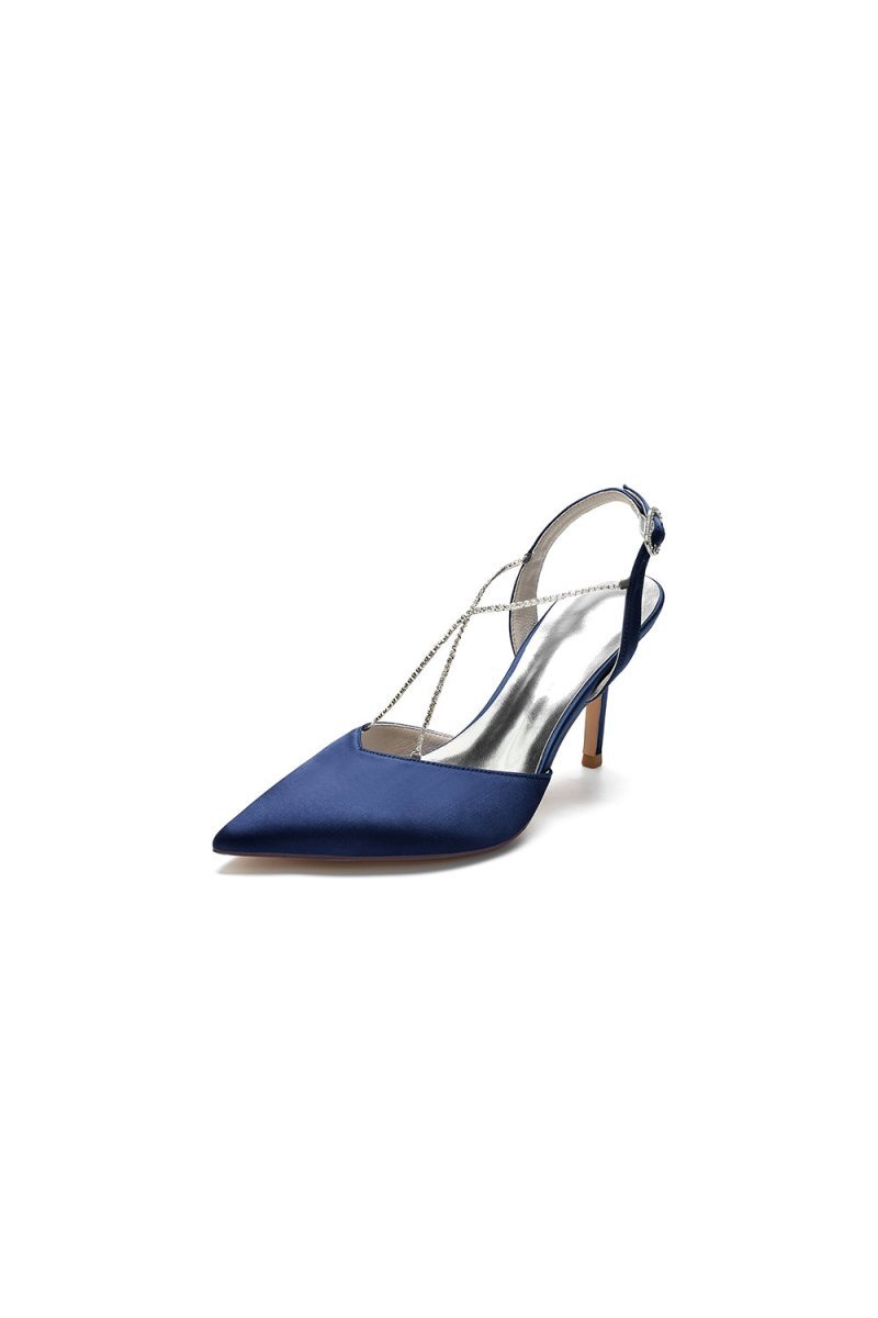 Pointed Toe Crystal Ankle Strap Stiletto Heels - BOLODOO