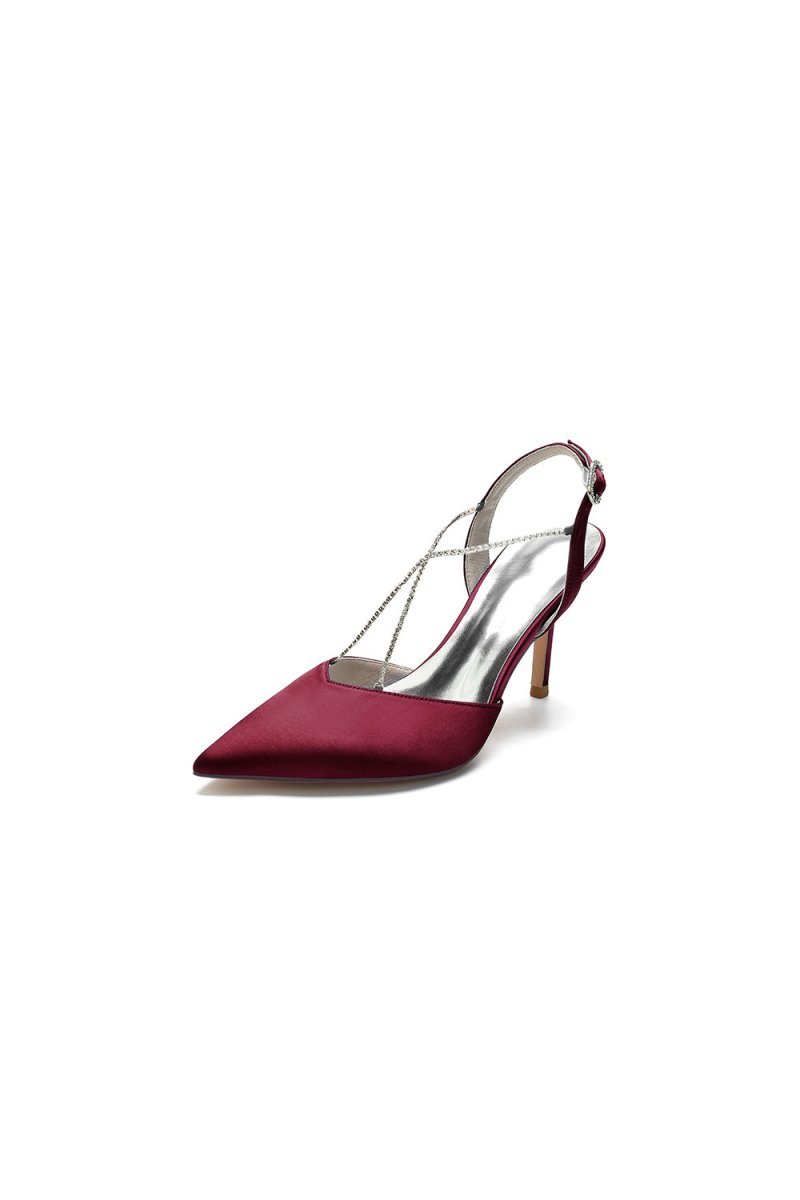 Pointed Toe Crystal Ankle Strap Stiletto Heels - BOLODOO