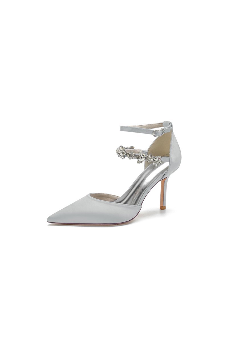 Pointed Toe Crystal Buckle Strap High Heels - BOLODOO